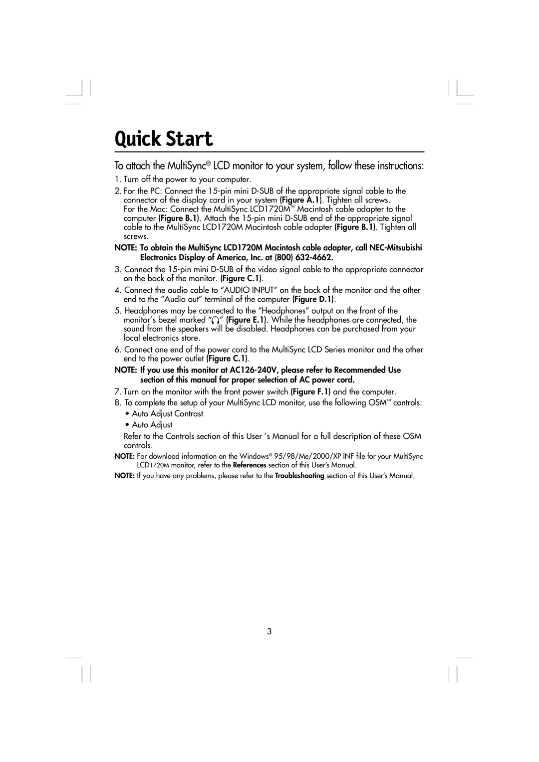 Mitsubishi Electronics LCD1720M manual Quick Start 