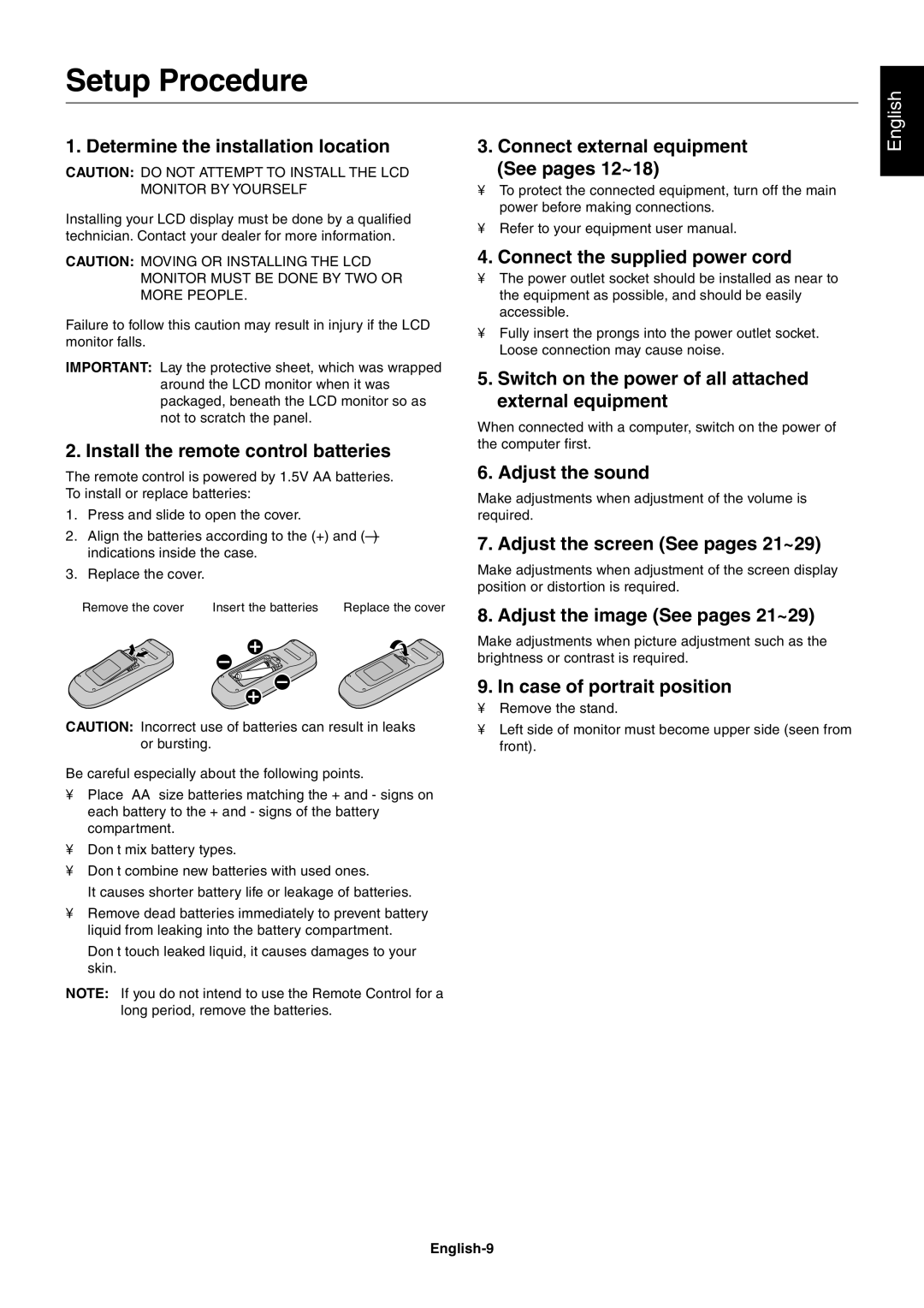 Mitsubishi Electronics LCD4000 user manual Setup Procedure 