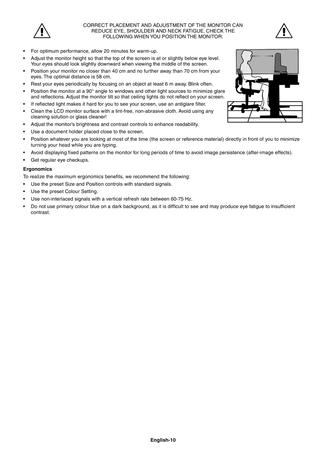 Mitsubishi Electronics LCD51VM, LCD71VM, LCD71VM, LCD51VM user manual Ergonomics, English-10 