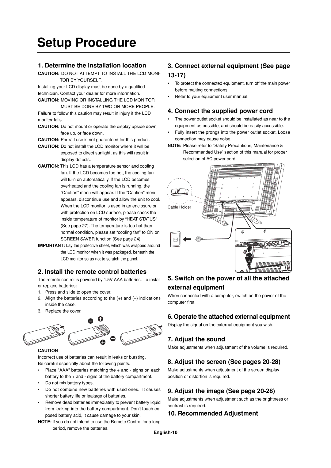 Mitsubishi Electronics LDT37IV, LDT32IV manual Setup Procedure 