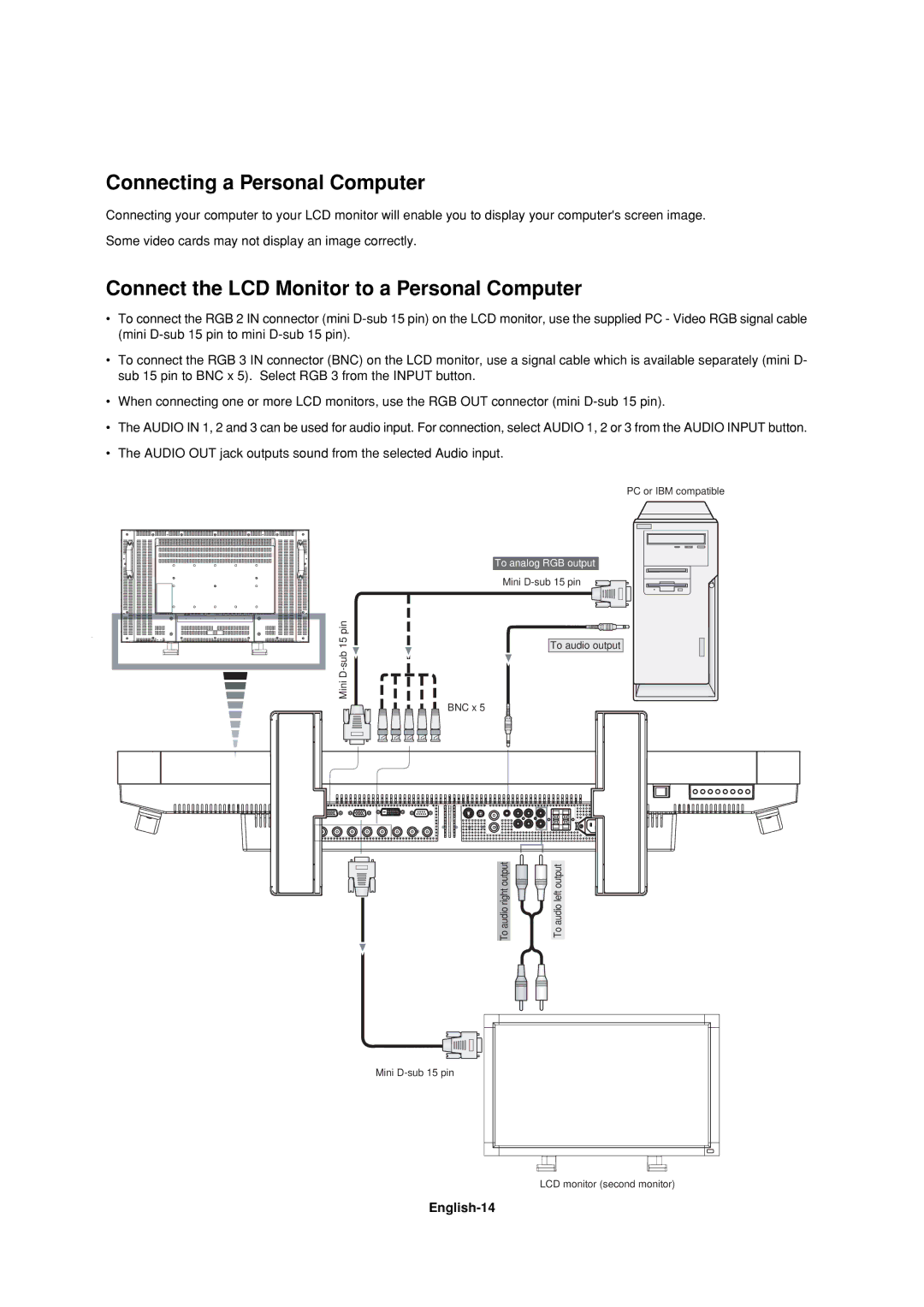 Mitsubishi Electronics LDT37IV, LDT32IV manual Connecting a Personal Computer, English-14 