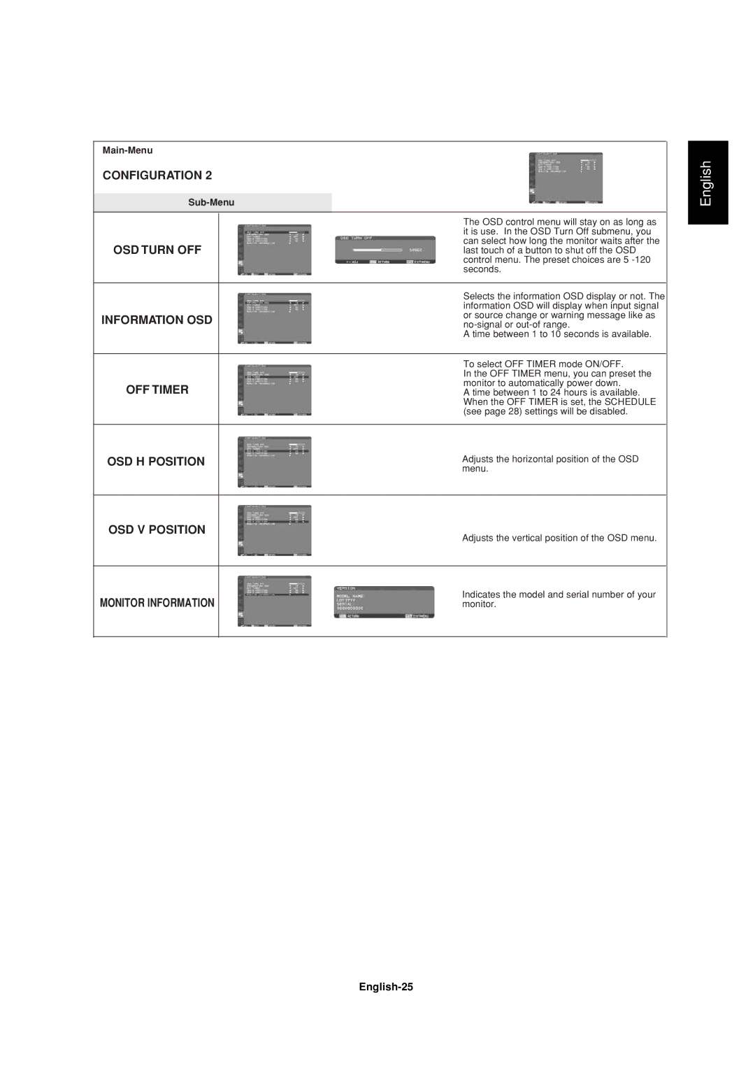 Mitsubishi Electronics LDT32IV, LDT37IV manual OSD Turn OFF, Information OSD, OFF Timer, OSD H Position, OSD V Position 