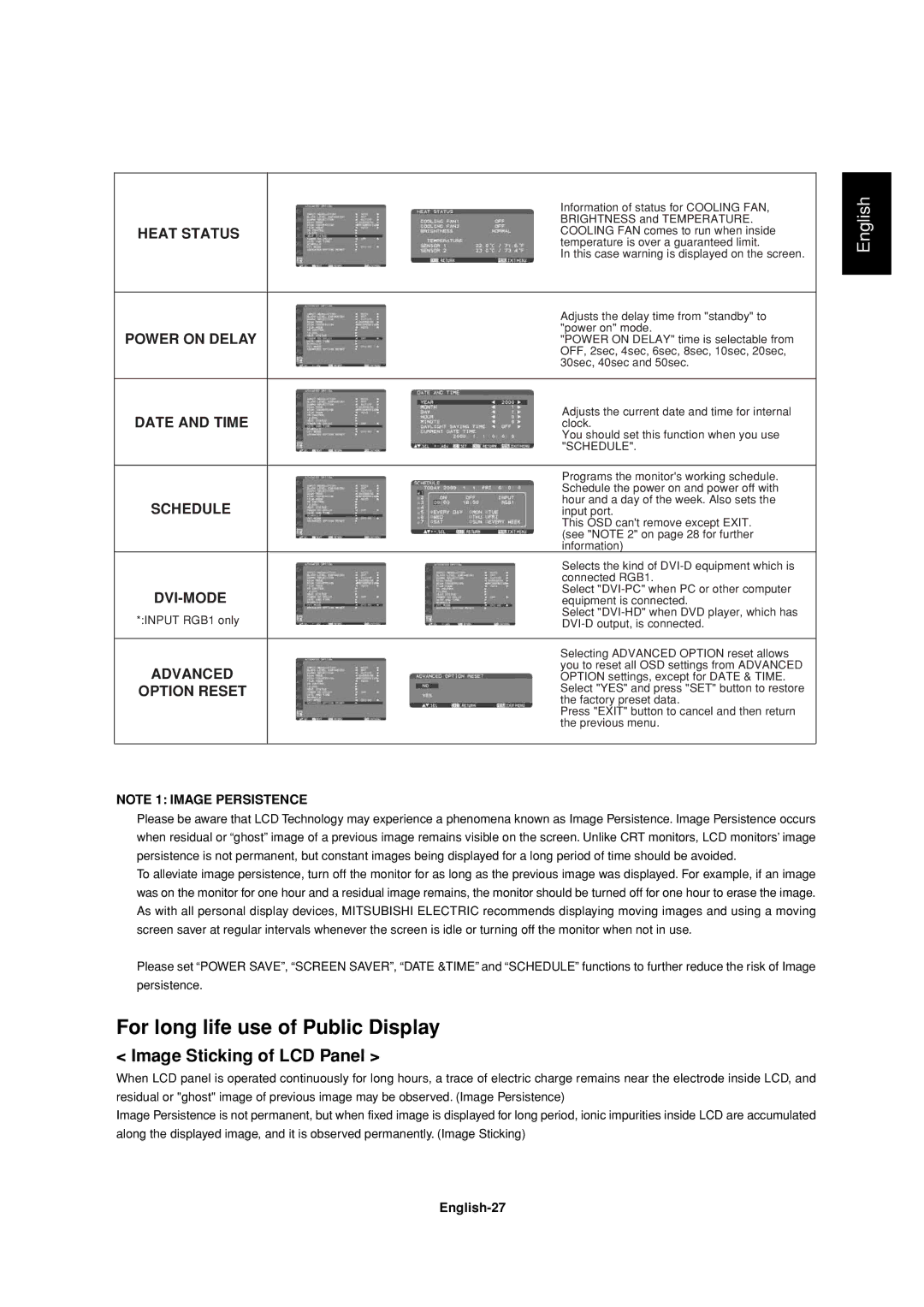 Mitsubishi Electronics LDT32IV, LDT37IV manual Image Sticking of LCD Panel 