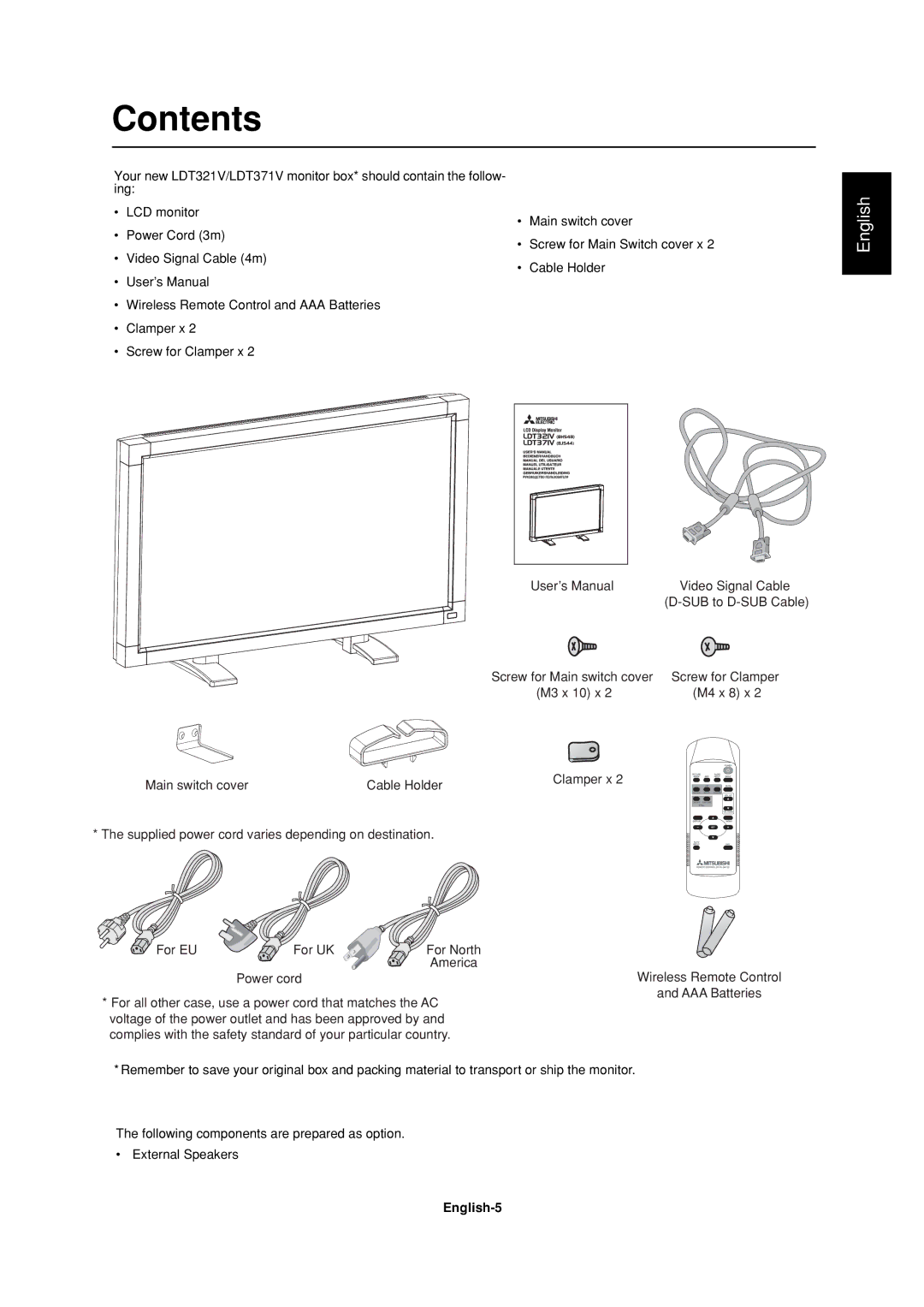 Mitsubishi Electronics LDT32IV, LDT37IV manual Contents 