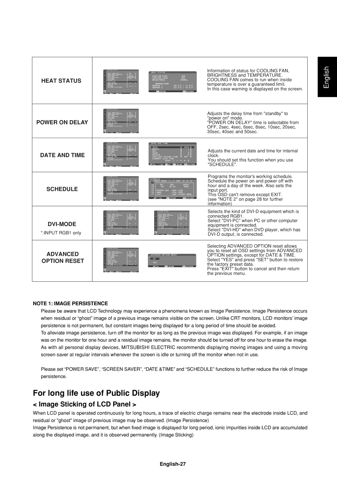 Mitsubishi Electronics LDT37IV (BH544), LDT32IV (BH548) manual Image Sticking of LCD Panel 