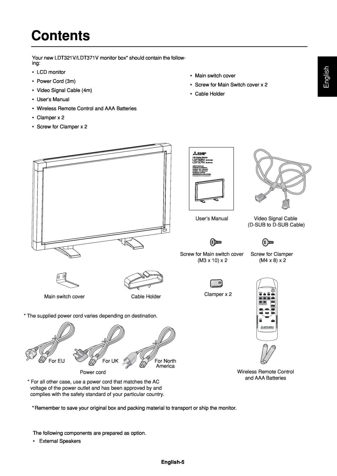 Mitsubishi Electronics LDT37IV (BH544), LDT32IV (BH548) manual Contents, English-5 