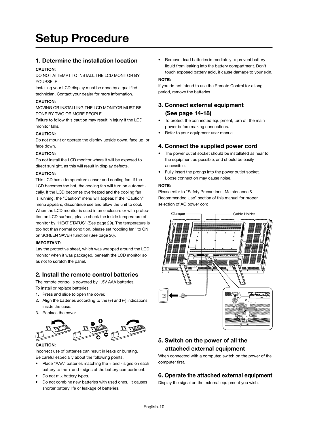 Mitsubishi Electronics LDT46IV user manual Setup Procedure 