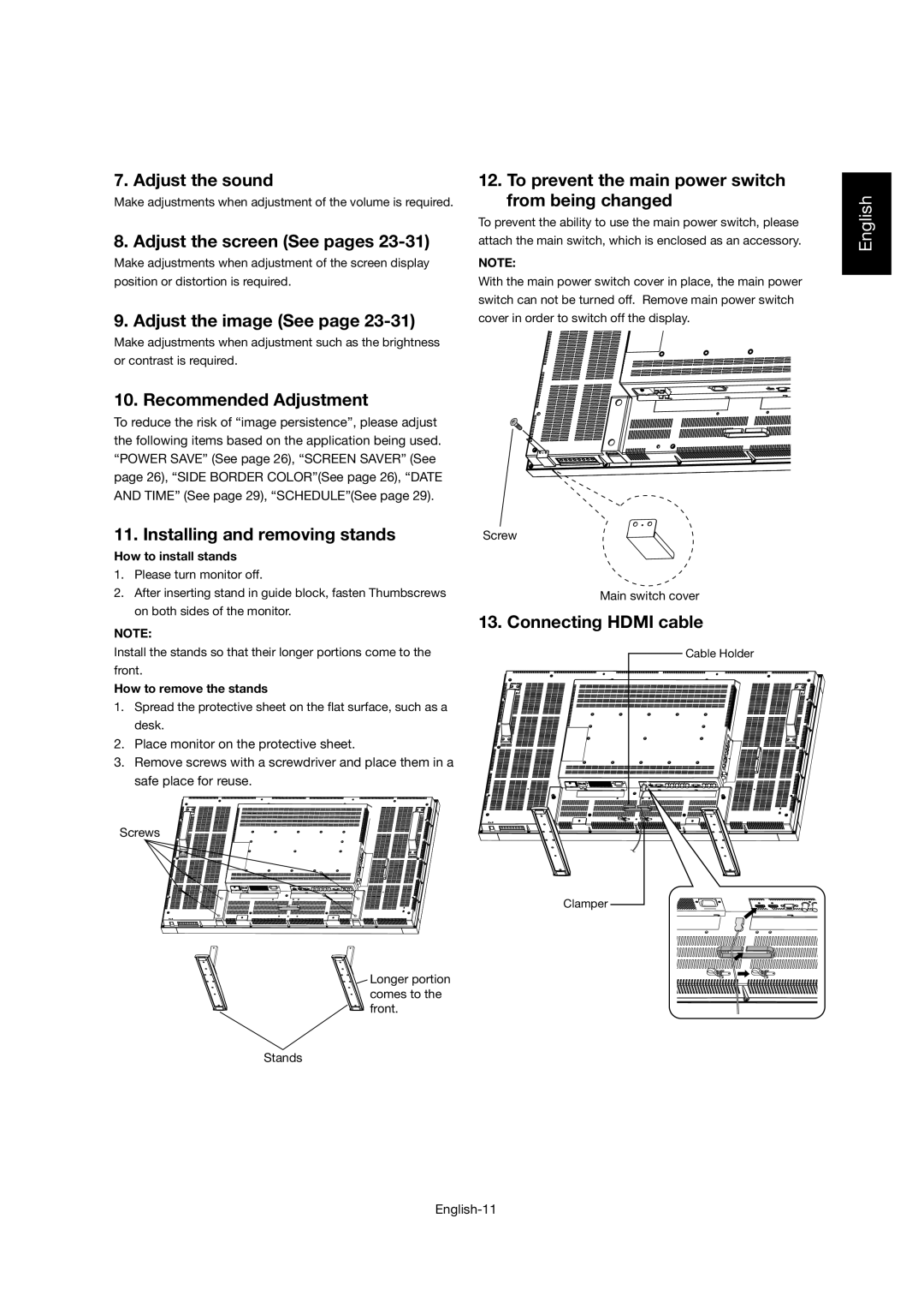 Mitsubishi Electronics LDT46IV Adjust the sound, Adjust the screen See pages, Adjust the image See, Recommended Adjustment 