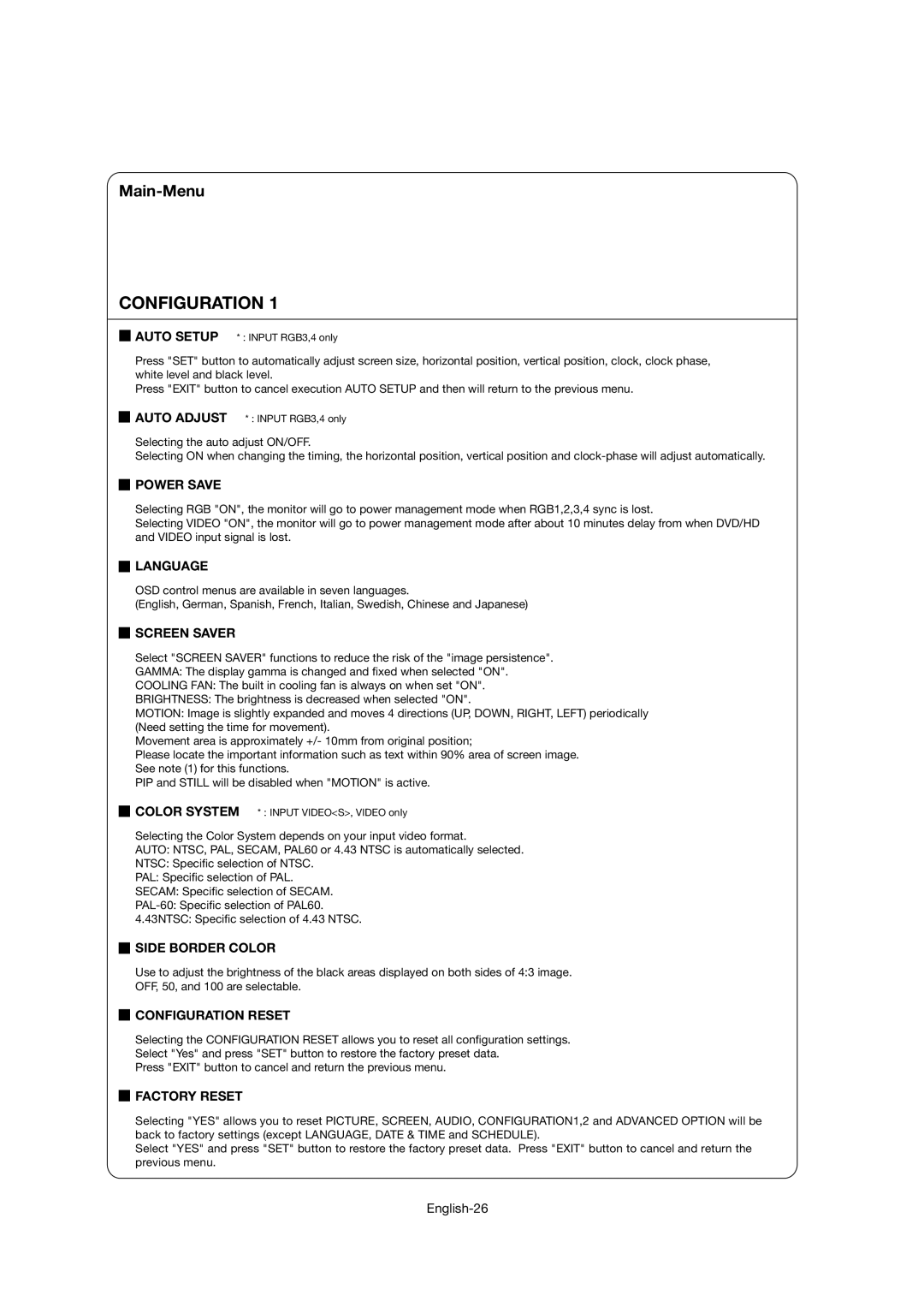 Mitsubishi Electronics LDT46IV user manual Configuration 