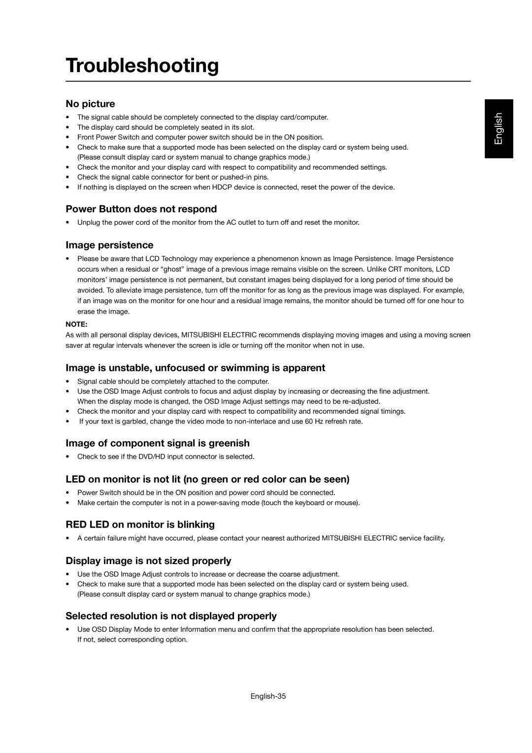 Mitsubishi Electronics LDT46IV user manual Troubleshooting 