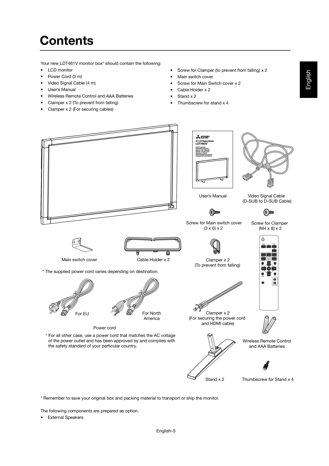 Mitsubishi Electronics LDT46IV user manual Contents 