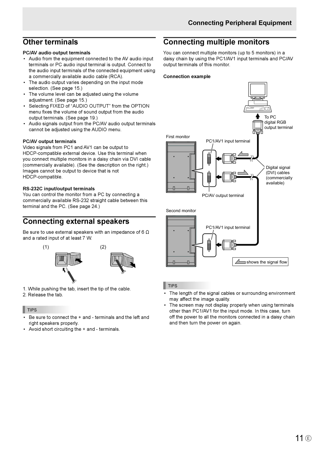 Mitsubishi Electronics LDT651P 11 E, Other terminals, Connecting external speakers, Connecting multiple monitors 