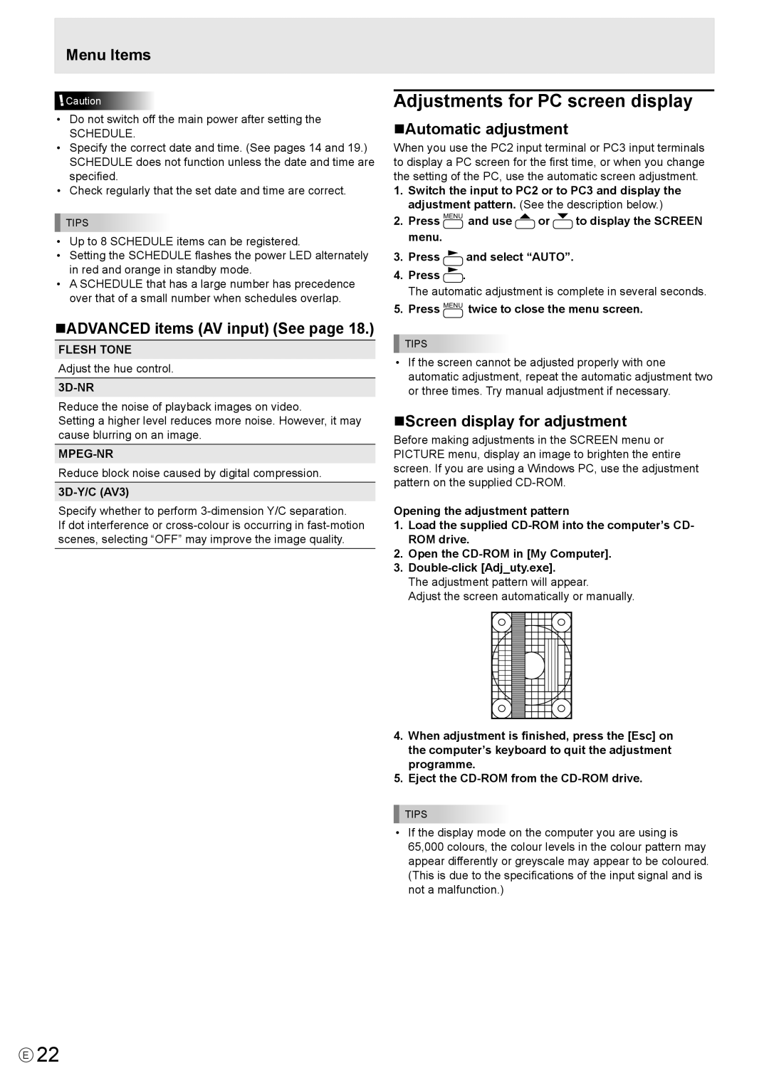 Mitsubishi Electronics LDT651P Adjustments for PC screen display, NADVANCED items AV input See, NAutomatic adjustment 