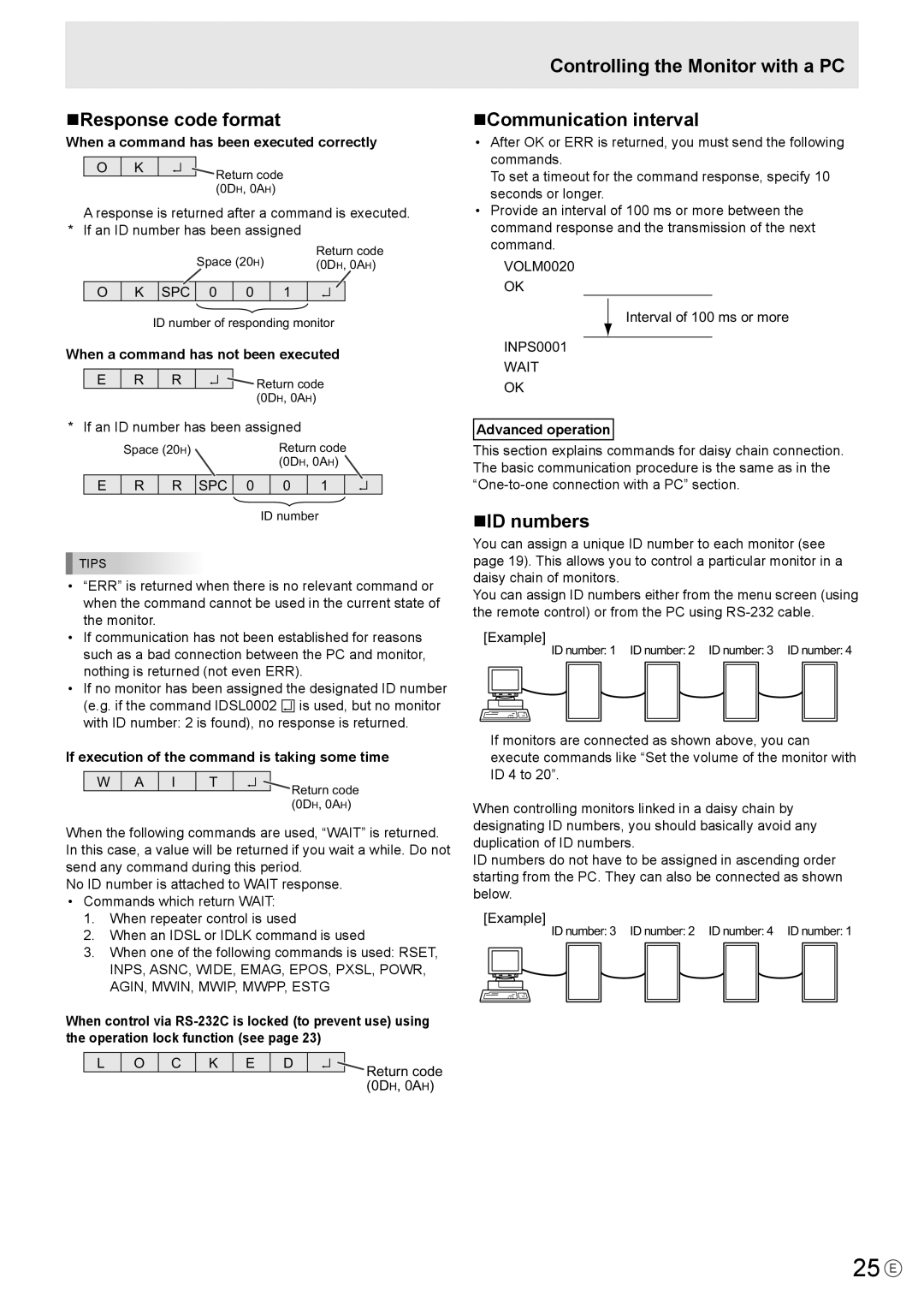 Mitsubishi Electronics LDT651P 25 E, NResponse code format, Controlling the Monitor with a PC NCommunication interval 