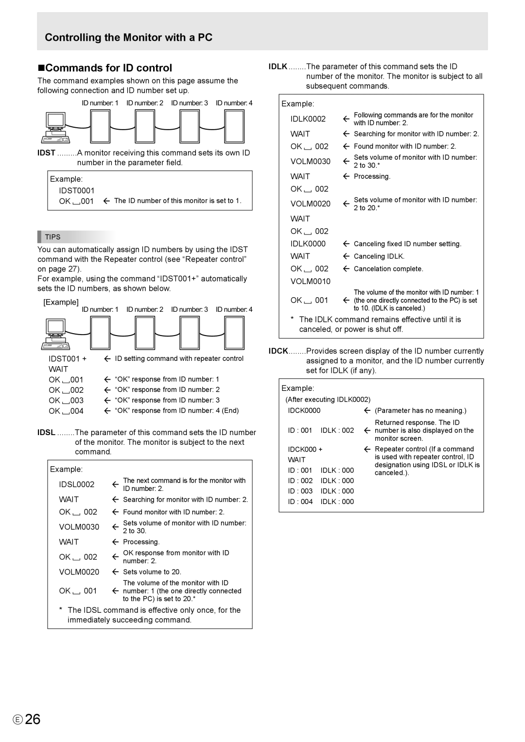 Mitsubishi Electronics LDT651P operation manual Controlling the Monitor with a PC NCommands for ID control 