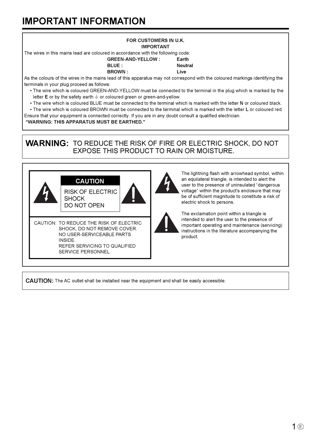 Mitsubishi Electronics LDT651P operation manual For Customers in U.K, Green-And-Yellow, Blue, Brown 