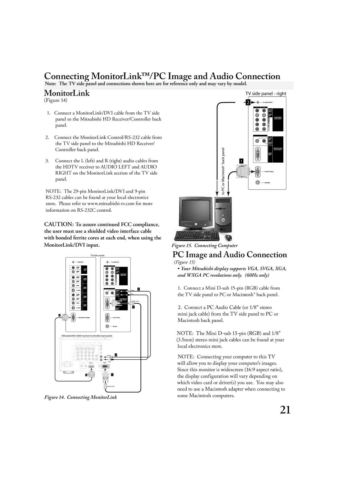 Mitsubishi Electronics LT-3020, LT-2220 manual Connecting MonitorLink/PC Image and Audio Connection 