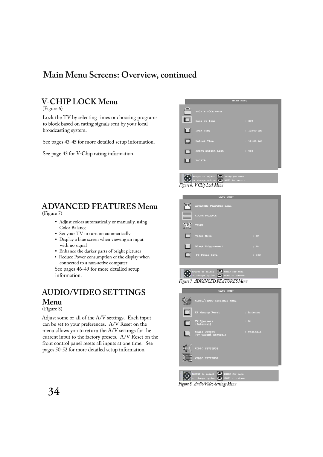 Mitsubishi Electronics LT-2220, LT-3020 manual Chip Lock Menu, Advanced Features Menu 