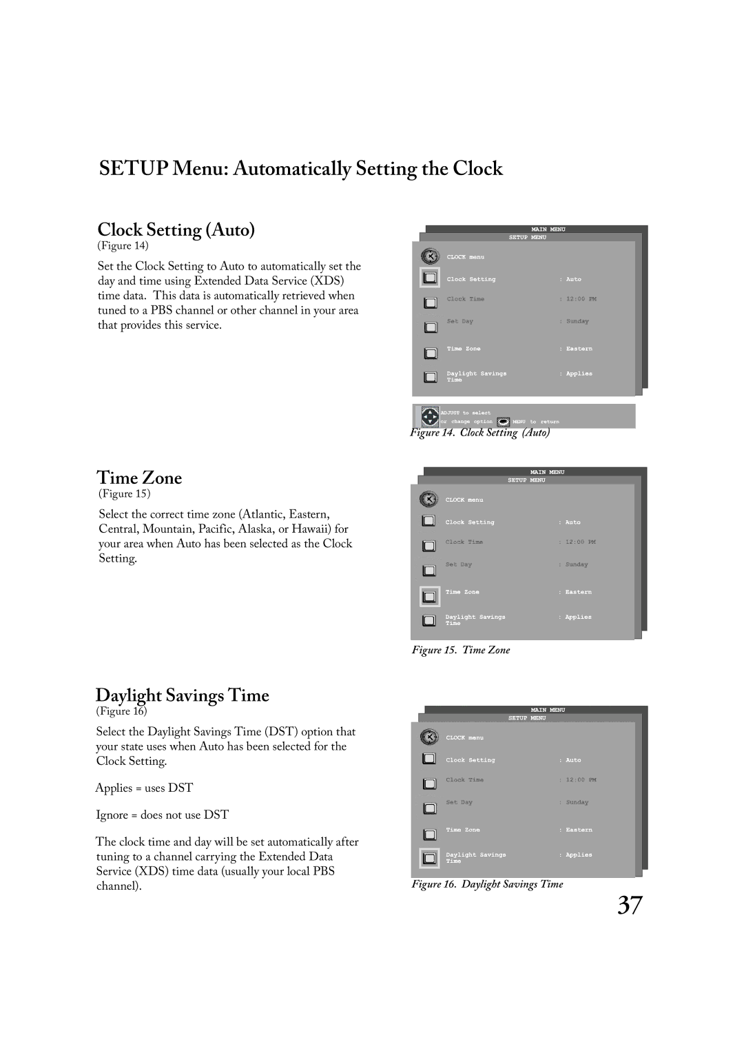 Mitsubishi Electronics LT-3020, LT-2220 manual Setup Menu Automatically Setting the Clock, Clock Setting Auto, Time Zone 