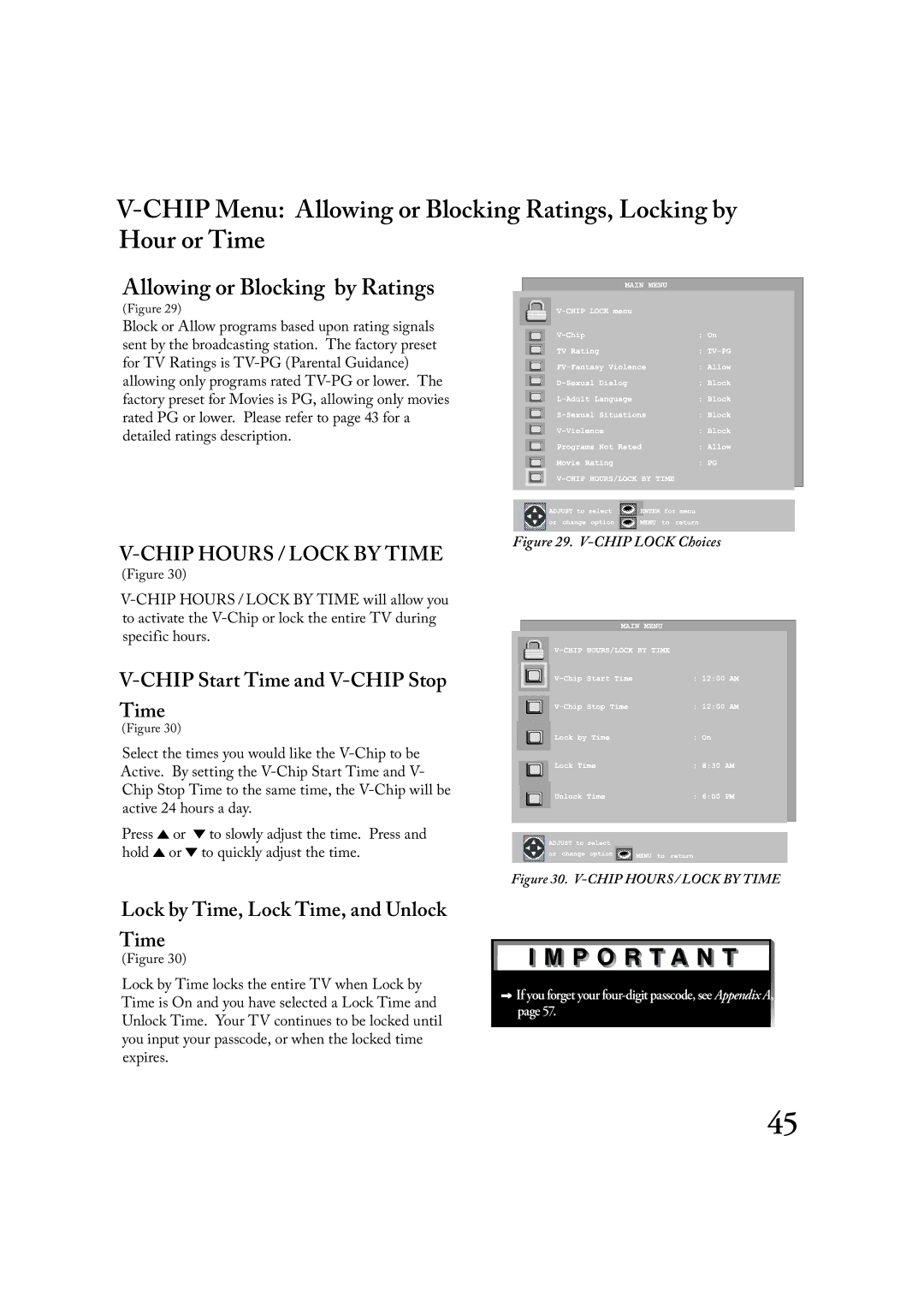 Mitsubishi Electronics LT-3020, LT-2220 manual Allowing or Blocking by Ratings, Chip Hours / Lock by Time 