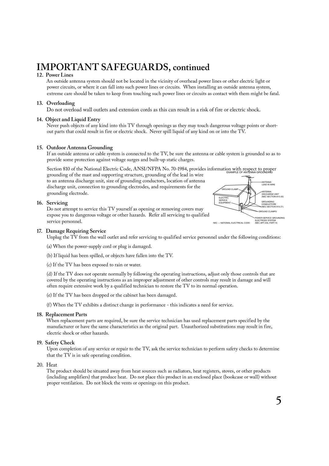 Mitsubishi Electronics LT-3020, LT-2220 manual . Power Lines, . Overloading, . Object and Liquid Entry, . Servicing 