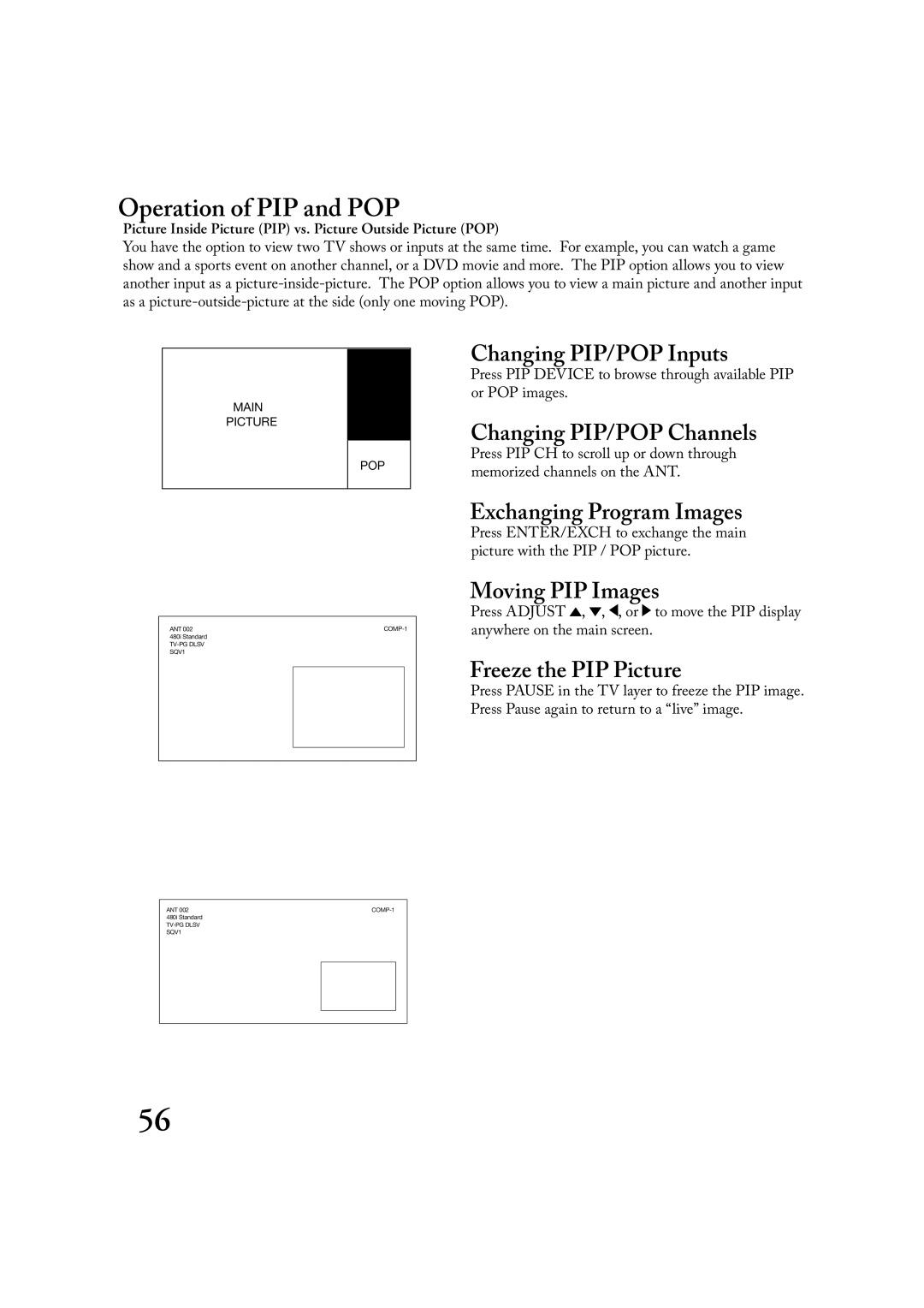 Mitsubishi Electronics LT-2220, LT-3020 manual Operation of PIP and POP 