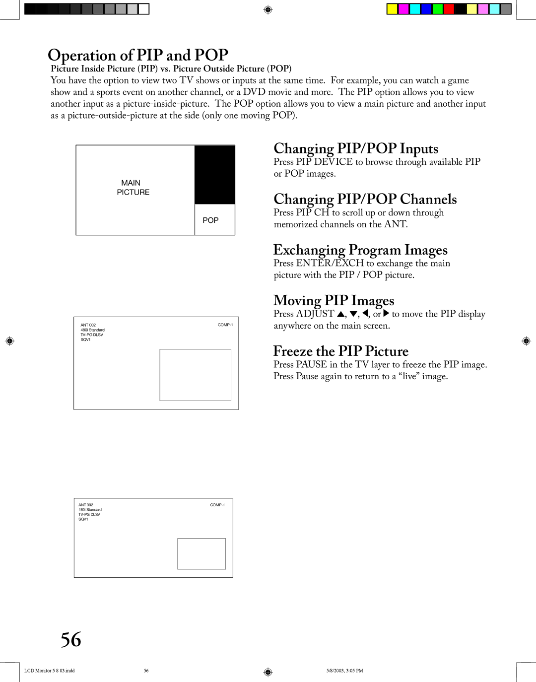 Mitsubishi Electronics LT-2220/LT-3020 manual Operation of PIP and POP 