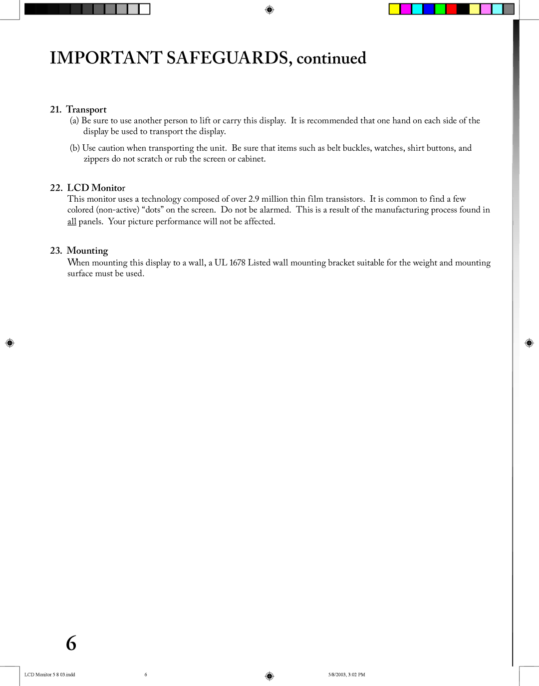 Mitsubishi Electronics LT-2220/LT-3020 manual . Transport, . LCD Monitor, . Mounting 