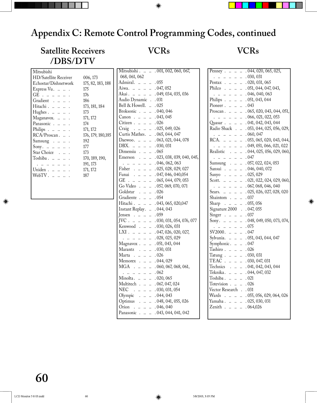 Mitsubishi Electronics LT-2220/LT-3020 manual Satellite Receivers, VCRs 