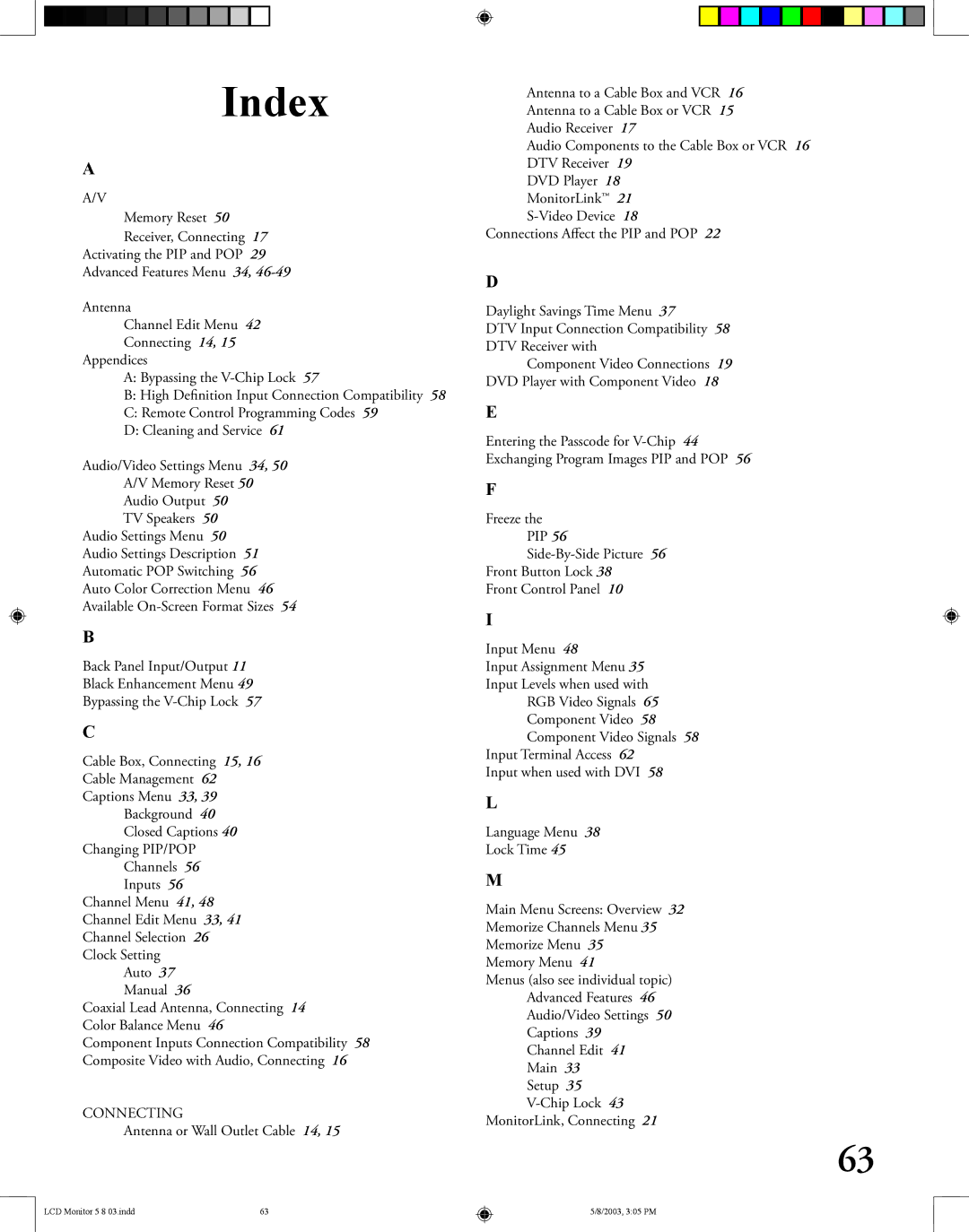 Mitsubishi Electronics LT-2220/LT-3020 manual Index 