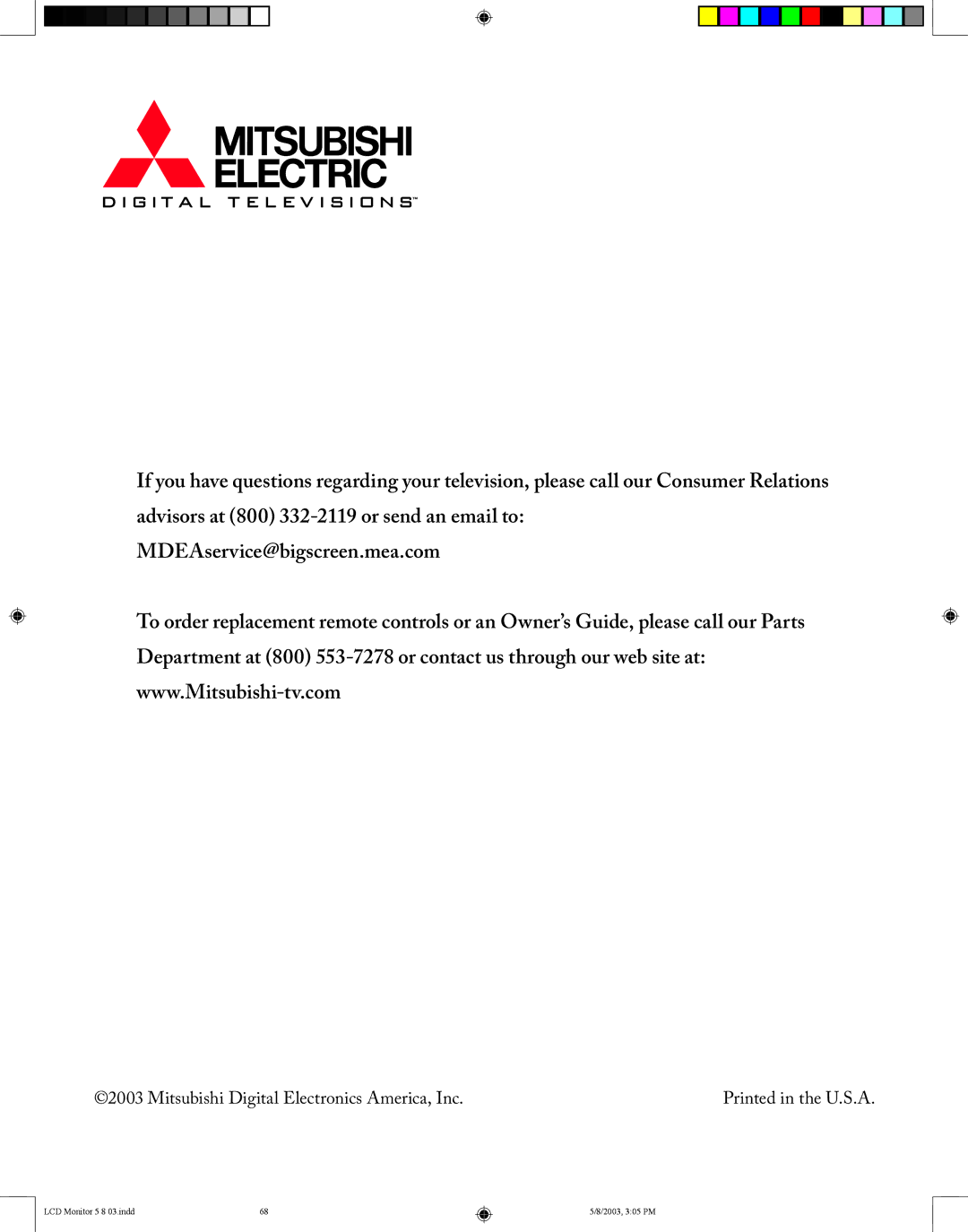 Mitsubishi Electronics LT-2220/LT-3020 manual  Mitsubishi Digital Electronics America, Inc 