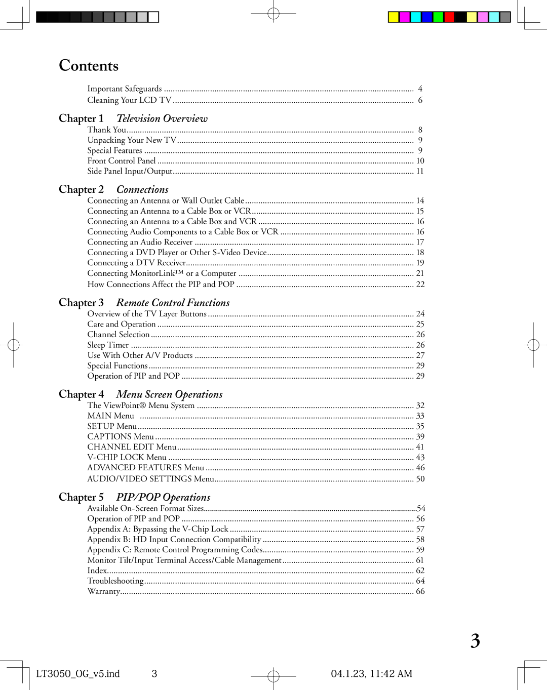 Mitsubishi Electronics LT-3050 manual Contents 