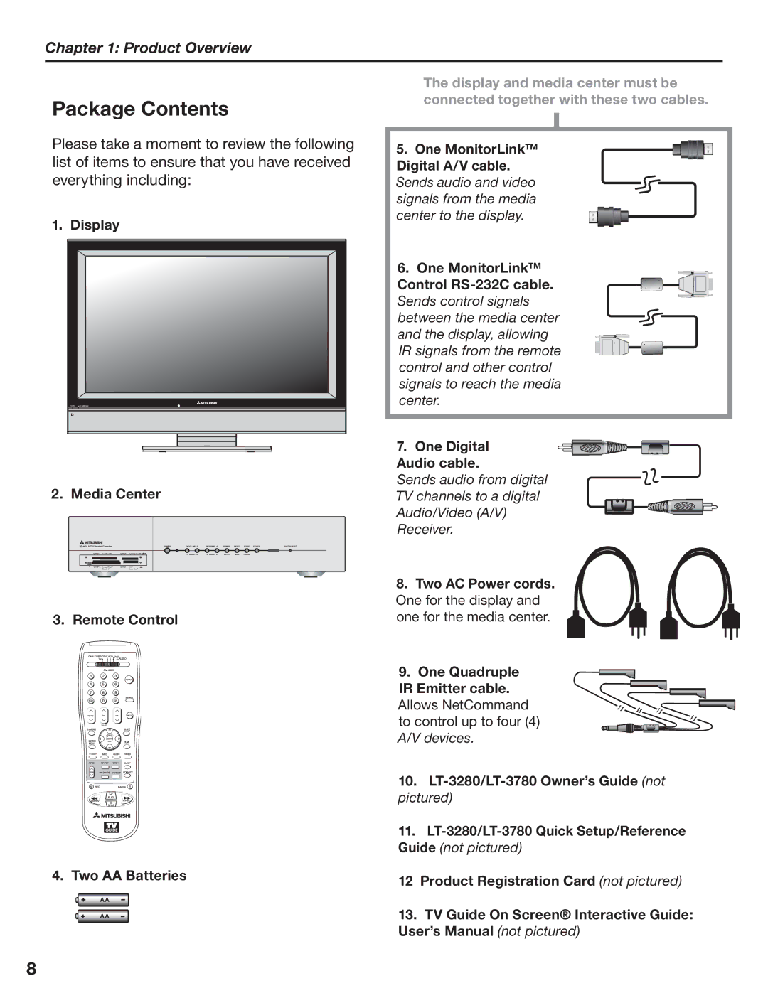 Mitsubishi Electronics LT-3280, LT-3780 manual Package Contents 