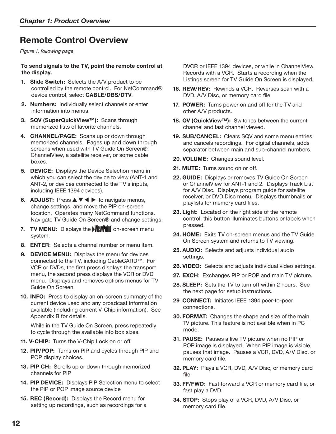 Mitsubishi Electronics LT-3280, LT-3780 manual Remote Control Overview, Following 