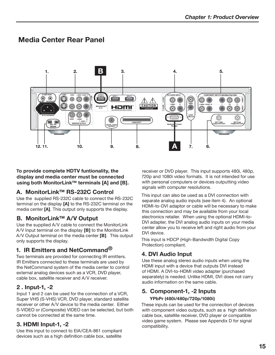 Mitsubishi Electronics LT-3780, LT-3280 manual Media Center Rear Panel 