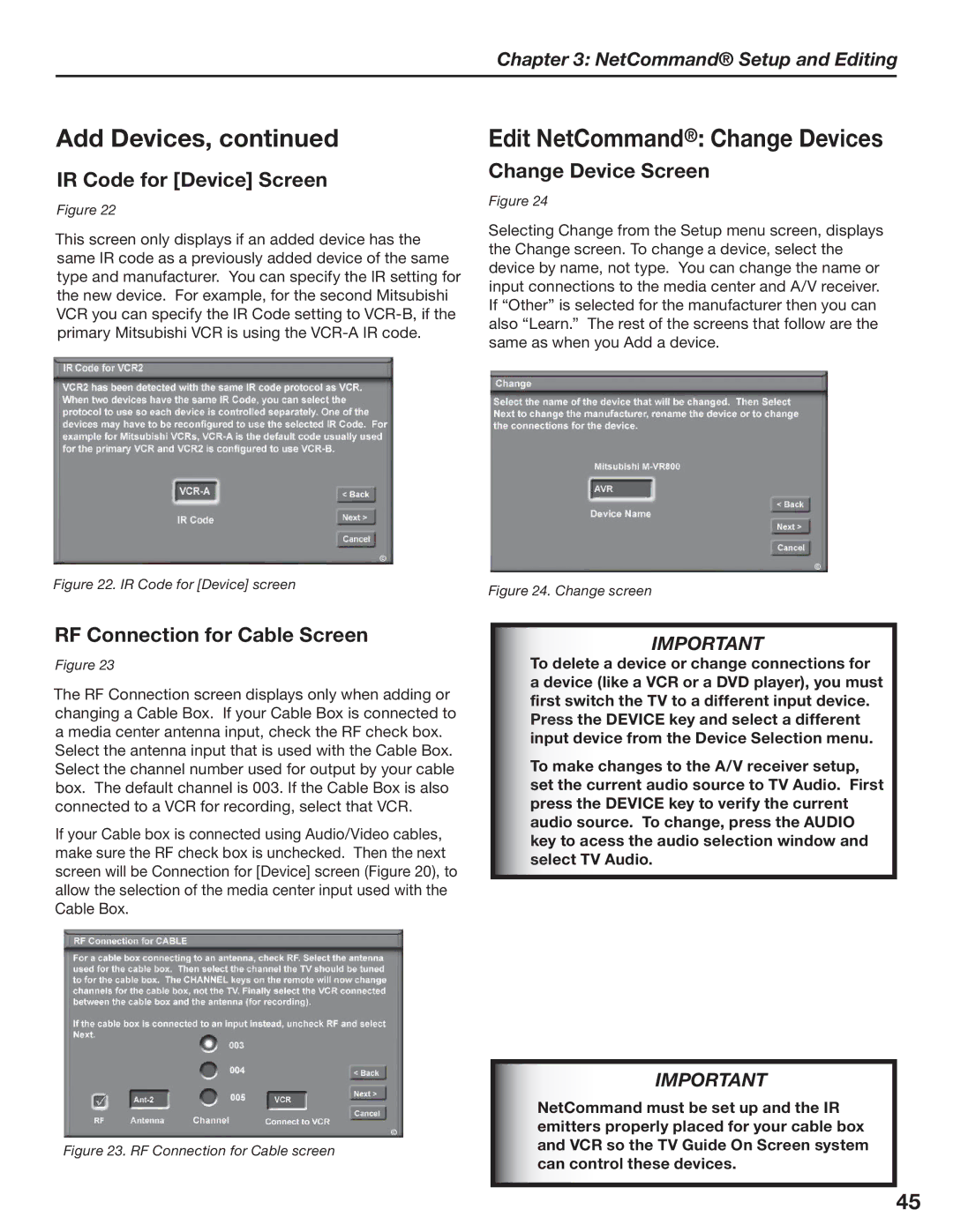 Mitsubishi Electronics LT-3780, LT-3280 Edit NetCommand Change Devices, IR Code for Device Screen, Change Device Screen 