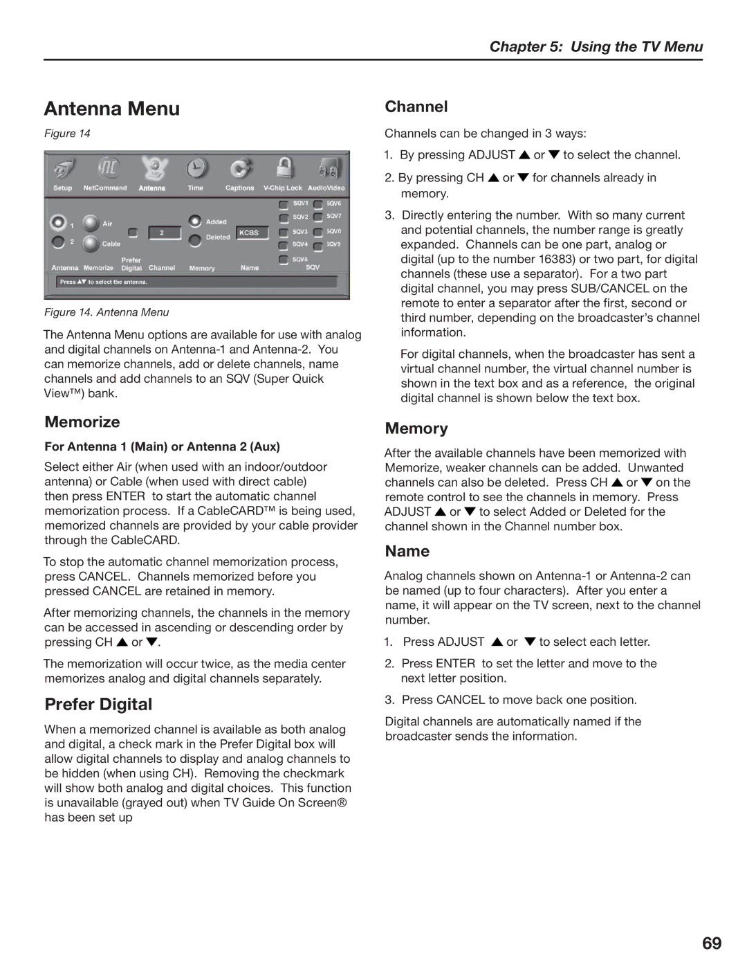 Mitsubishi Electronics LT-3780, LT-3280 manual Antenna Menu, Prefer Digital 