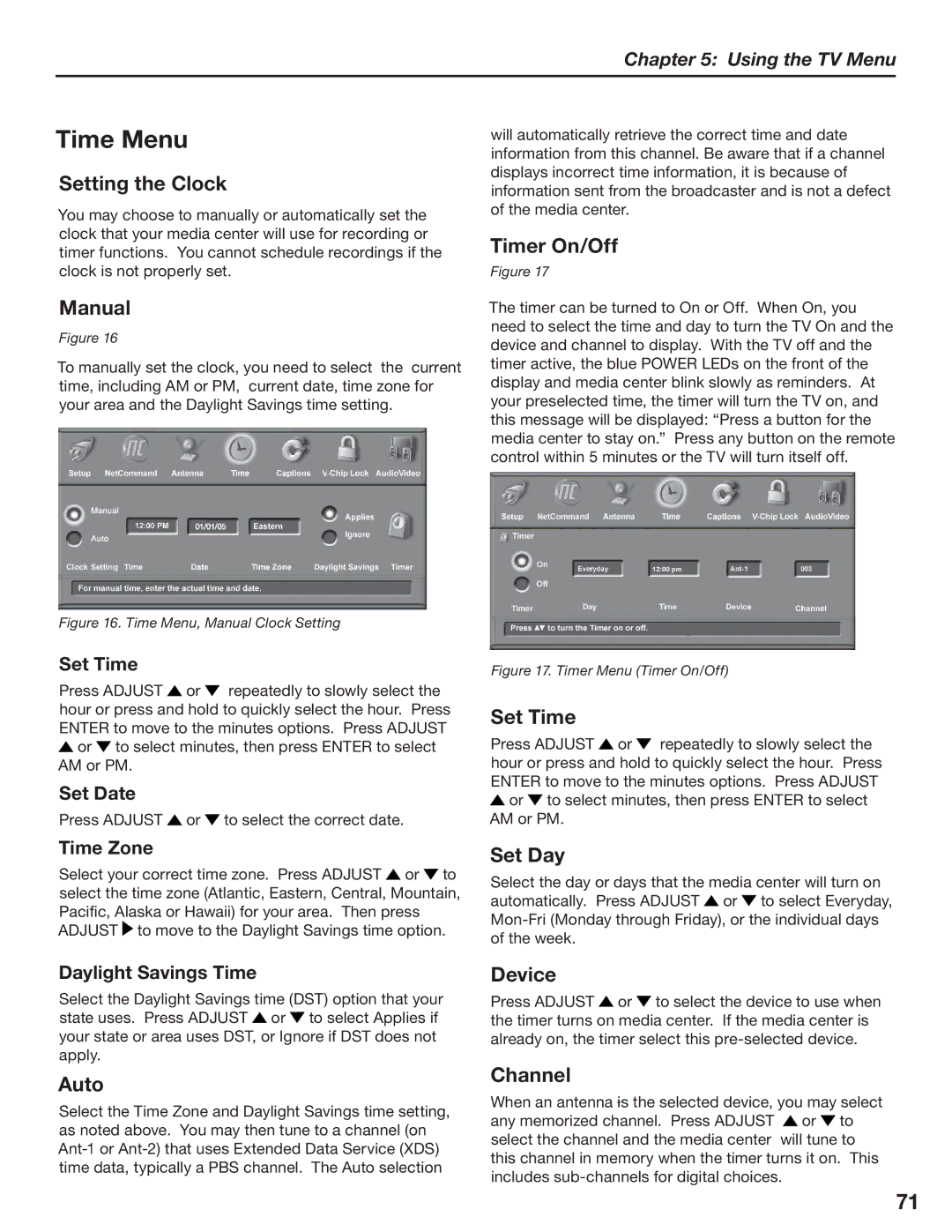 Mitsubishi Electronics LT-3780, LT-3280 manual Time Menu 