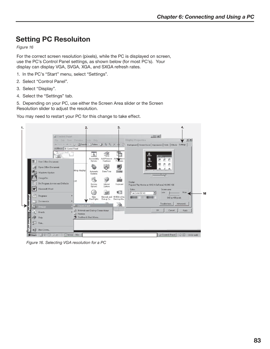 Mitsubishi Electronics LT-3780, LT-3280 manual Setting PC Resoluiton, Selecting VGA resolution for a PC 