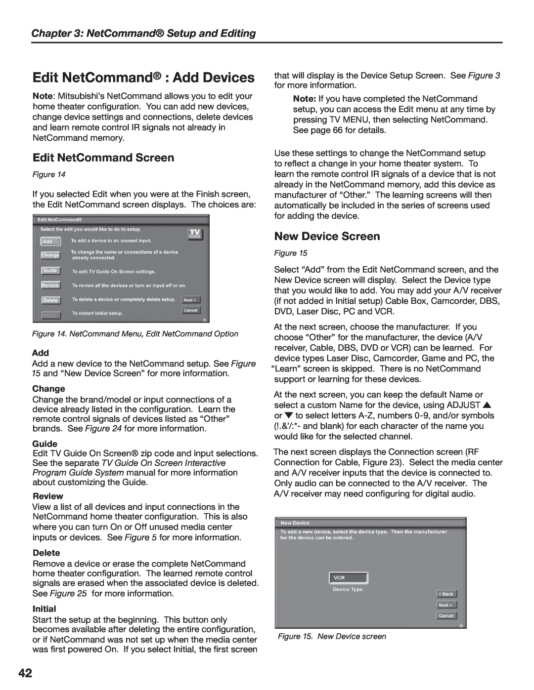 Mitsubishi Electronics LT-3280 manual Edit NetCommand Add Devices, Edit NetCommand Screen, New Device Screen, Change, Guide 