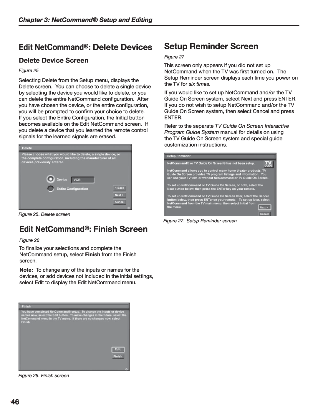Mitsubishi Electronics LT-3280 manual Edit NetCommand Delete Devices, Setup Reminder Screen, Edit NetCommand Finish Screen 