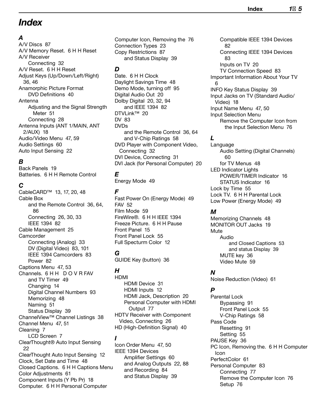 Mitsubishi Electronics LT-37131 manual Index 