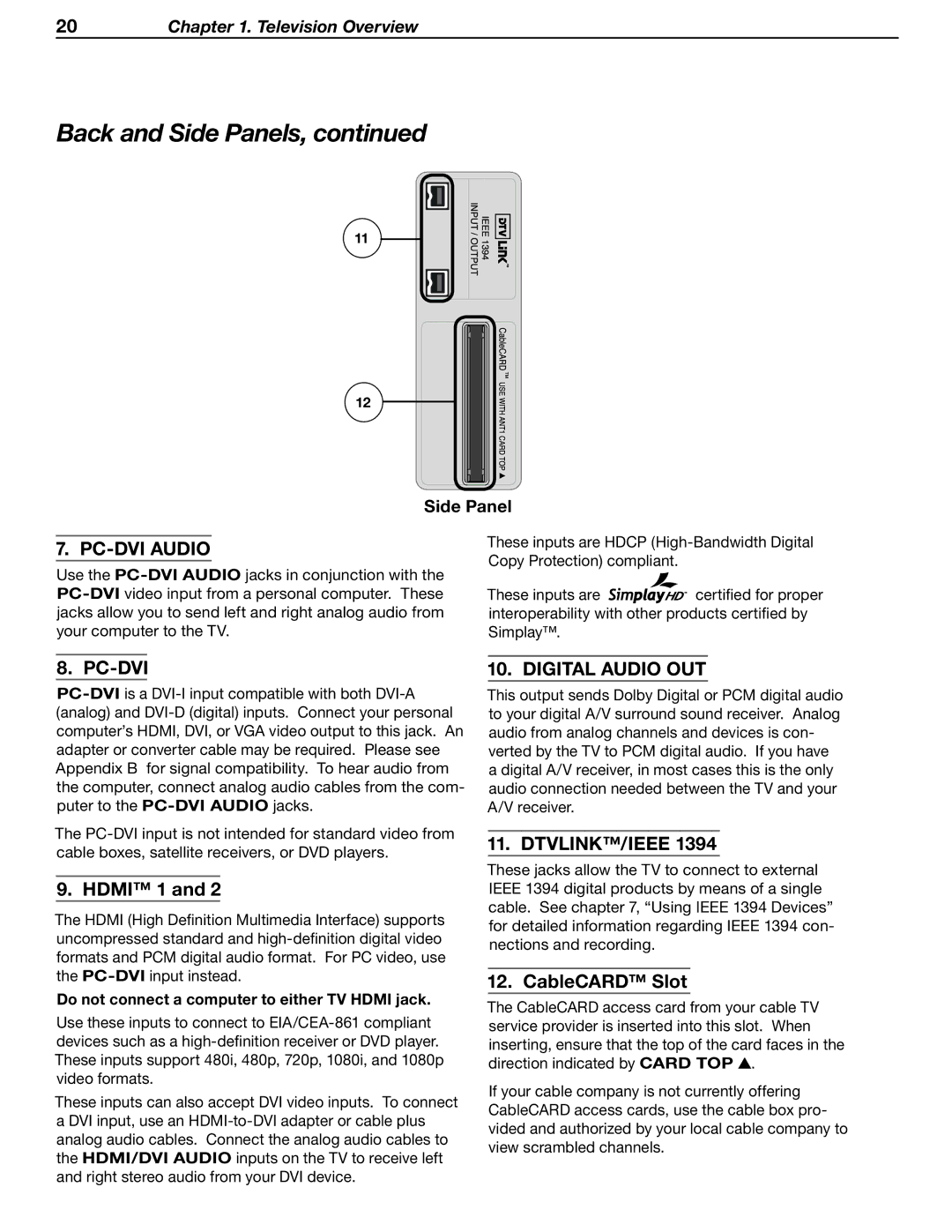 Mitsubishi Electronics LT-37131 Hdmi 1, Dtvlink/Ieee, CableCARD Slot, Do not connect a computer to either TV Hdmi jack 