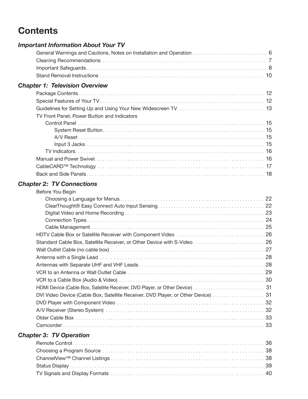 Mitsubishi Electronics LT-37131 manual Contents 