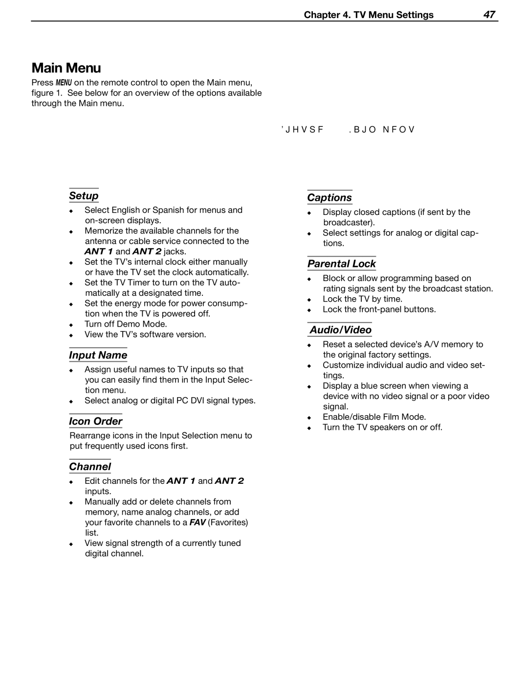 Mitsubishi Electronics LT-37131 manual Main Menu 