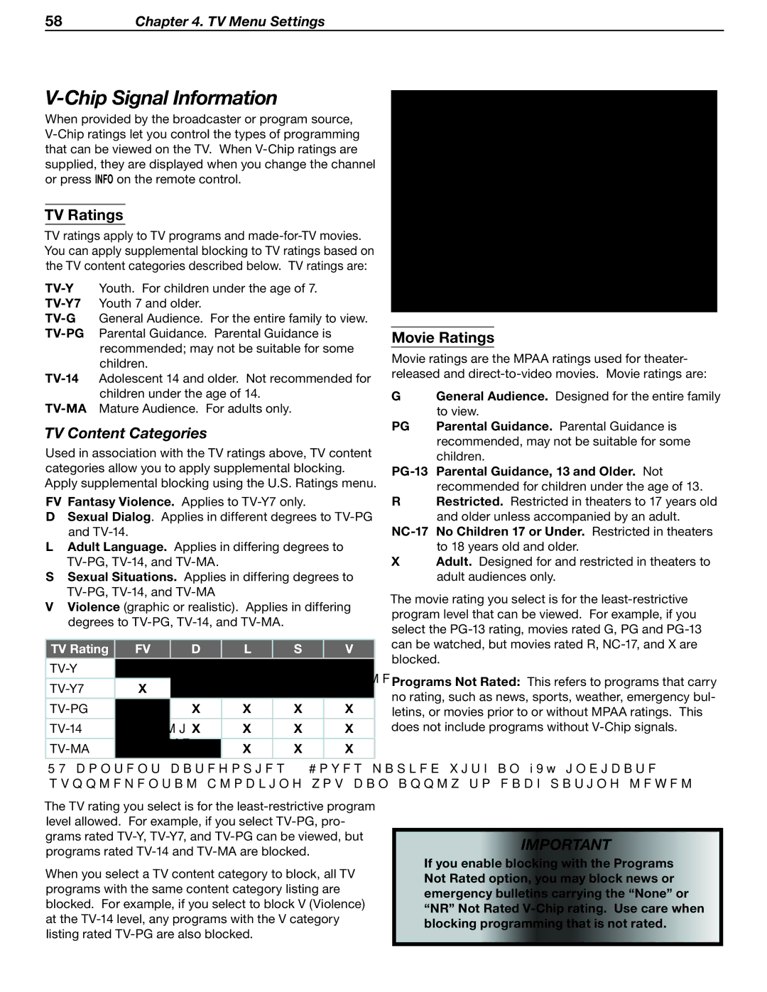 Mitsubishi Electronics LT-37131 manual Chip Signal Information, TV Ratings, TV Content Categories 