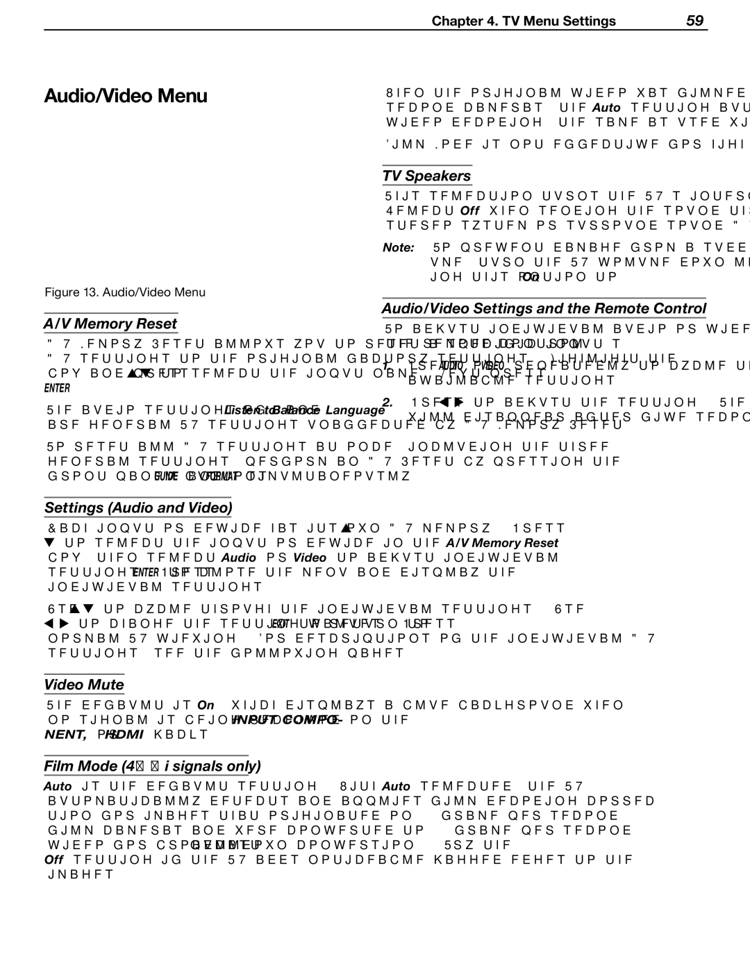 Mitsubishi Electronics LT-37131 manual Audio/Video Menu 