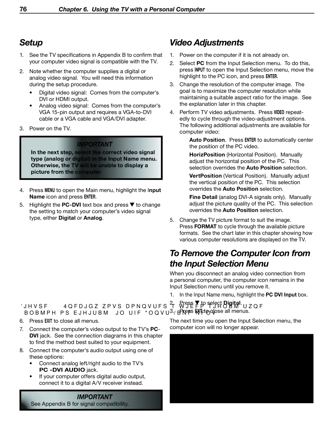 Mitsubishi Electronics LT-37131 manual Setup, Video Adjustments, To Remove the Computer Icon from the Input Selection Menu 