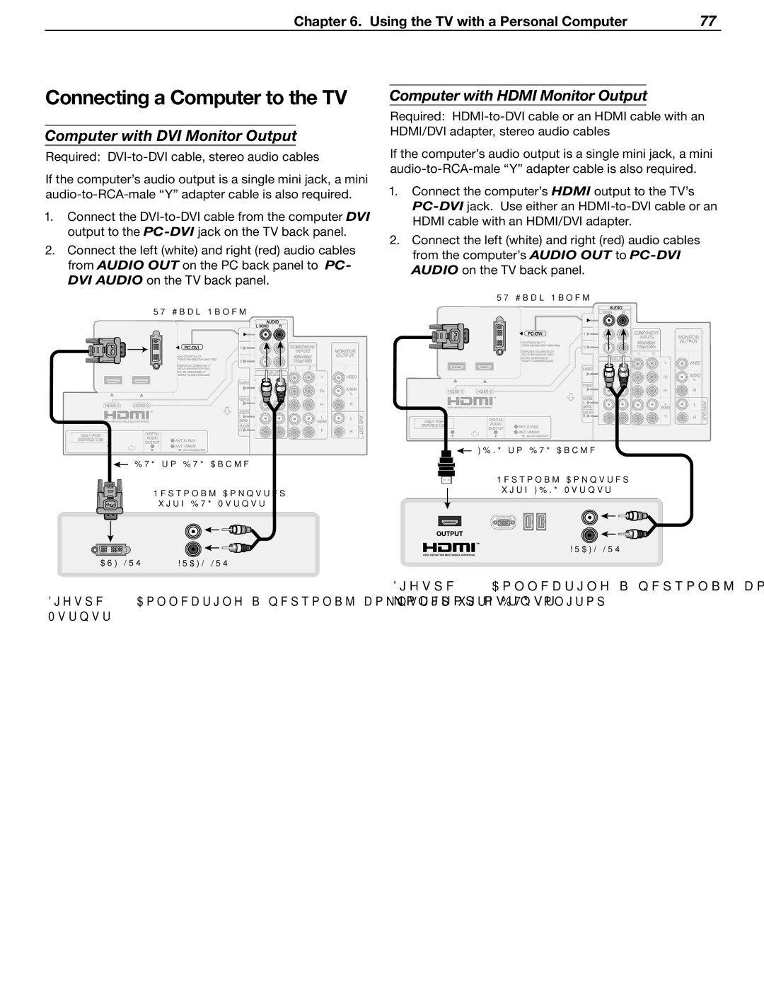 Mitsubishi Electronics LT-37131 manual Connecting a Computer to the TV, Computer with DVI Monitor Output 