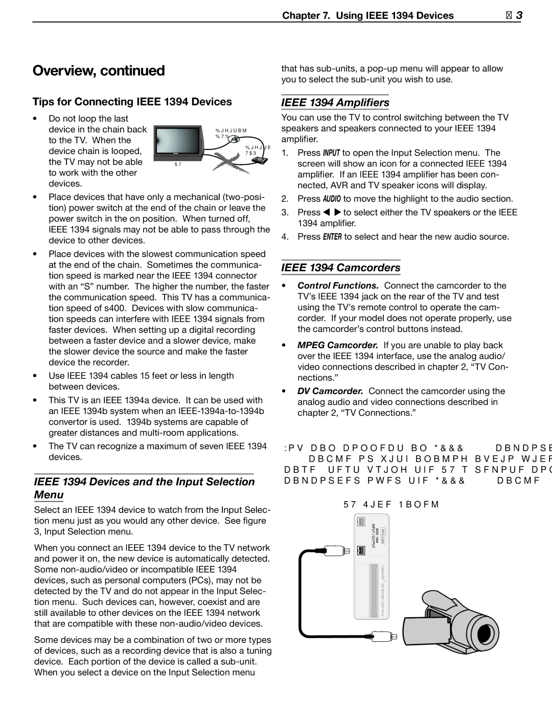 Mitsubishi Electronics LT-37131 manual Tips for Connecting Ieee 1394 Devices, Ieee 1394 Amplifiers, Ieee 1394 Camcorders 